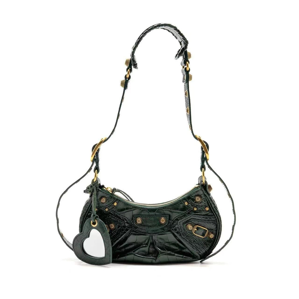 Balenciaga Le cagole XS Shoulder Bag Crocodile Embossed Calfskin Dark Forest Green GHW