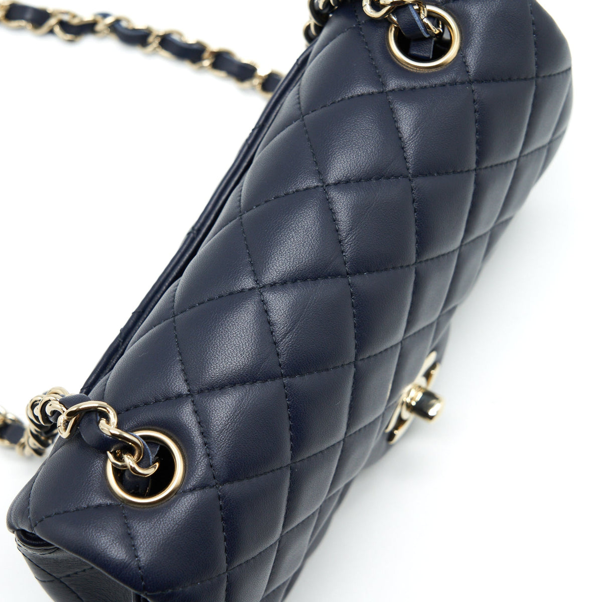 CHANEL MINI RECTANGULAR FLAP BAG LAMBSKIN NAVY LGHW