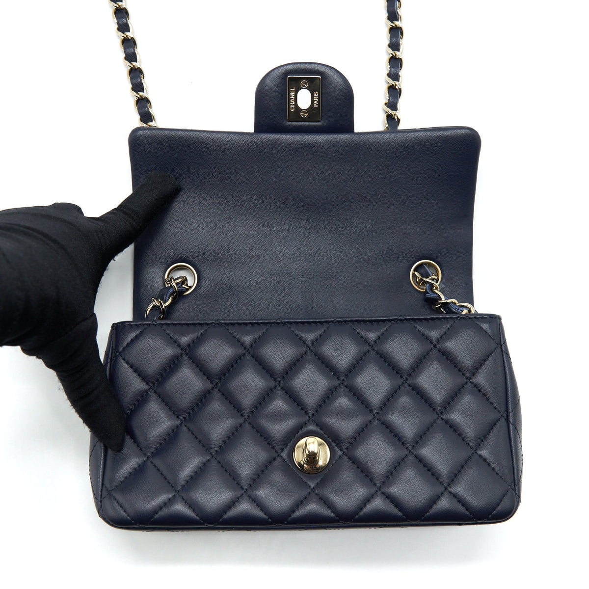 CHANEL MINI RECTANGULAR FLAP BAG LAMBSKIN NAVY LGHW