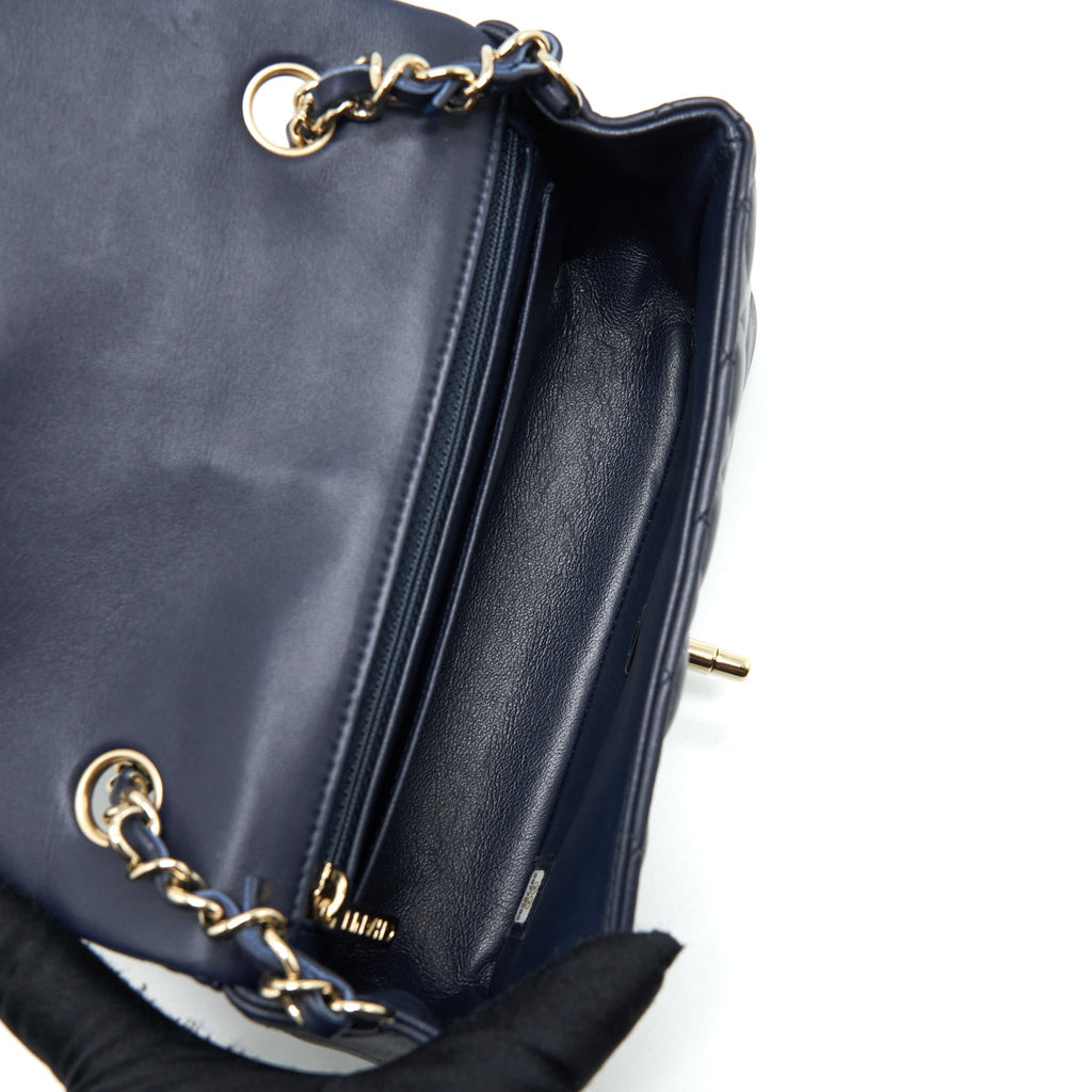 CHANEL MINI RECTANGULAR FLAP BAG LAMBSKIN NAVY LGHW