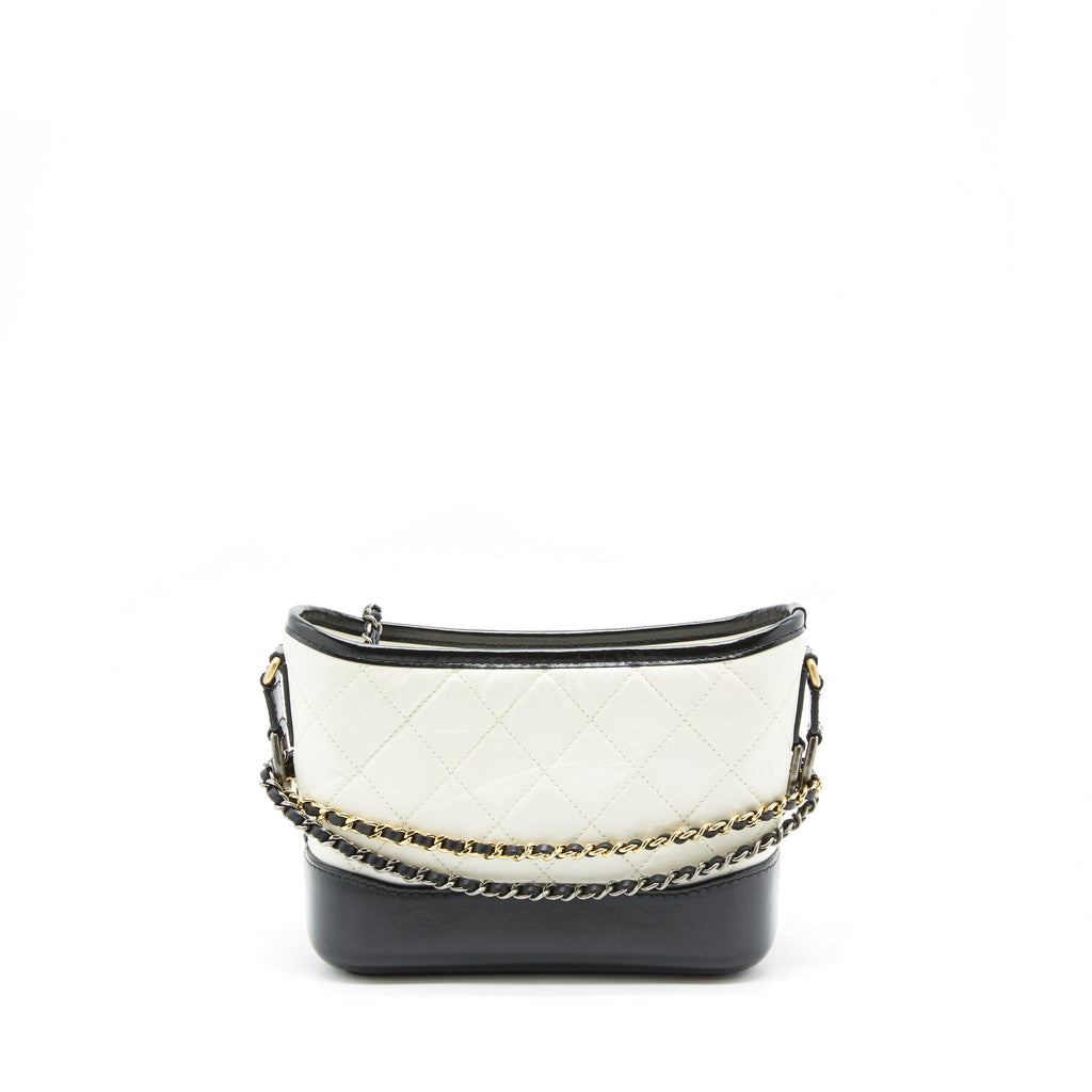 CHANEL SMALL GABRIELLE HOBO BAG CALFSKIN WHITE/ BLACK WITH MULTICOLOUR HARDWARE