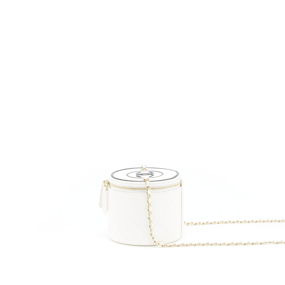 CHANEL ROUND VANITY WITH CHAIN WHITE/ BLACK WITH LGHW