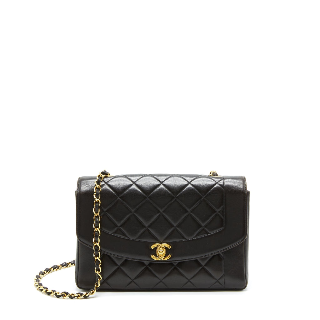 CHANEL VINTAGE MEDIUM DIANA FLAP BAG LAMBSKIN BLACK GHW