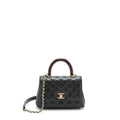 CHANEL MINI COCO HANDLE FLAP BAG CAVIAR BLACK WITH BURGUNDY HANDLE LGHW