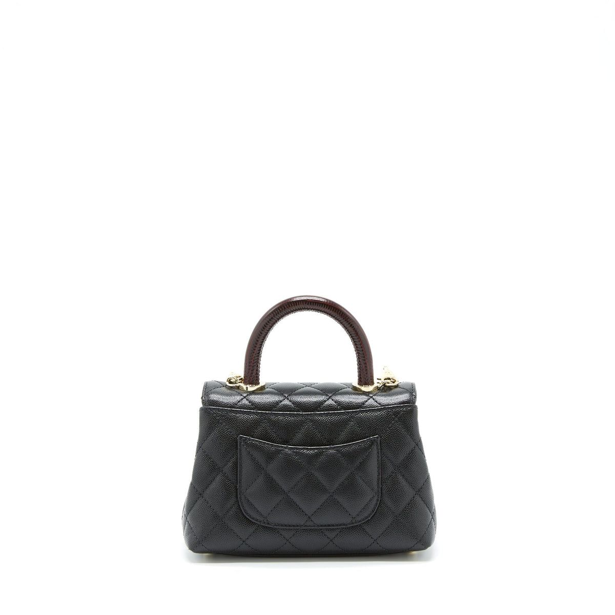 CHANEL MINI COCO HANDLE FLAP BAG CAVIAR BLACK WITH BURGUNDY HANDLE LGHW