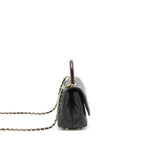 CHANEL MINI COCO HANDLE FLAP BAG CAVIAR BLACK WITH BURGUNDY HANDLE LGHW