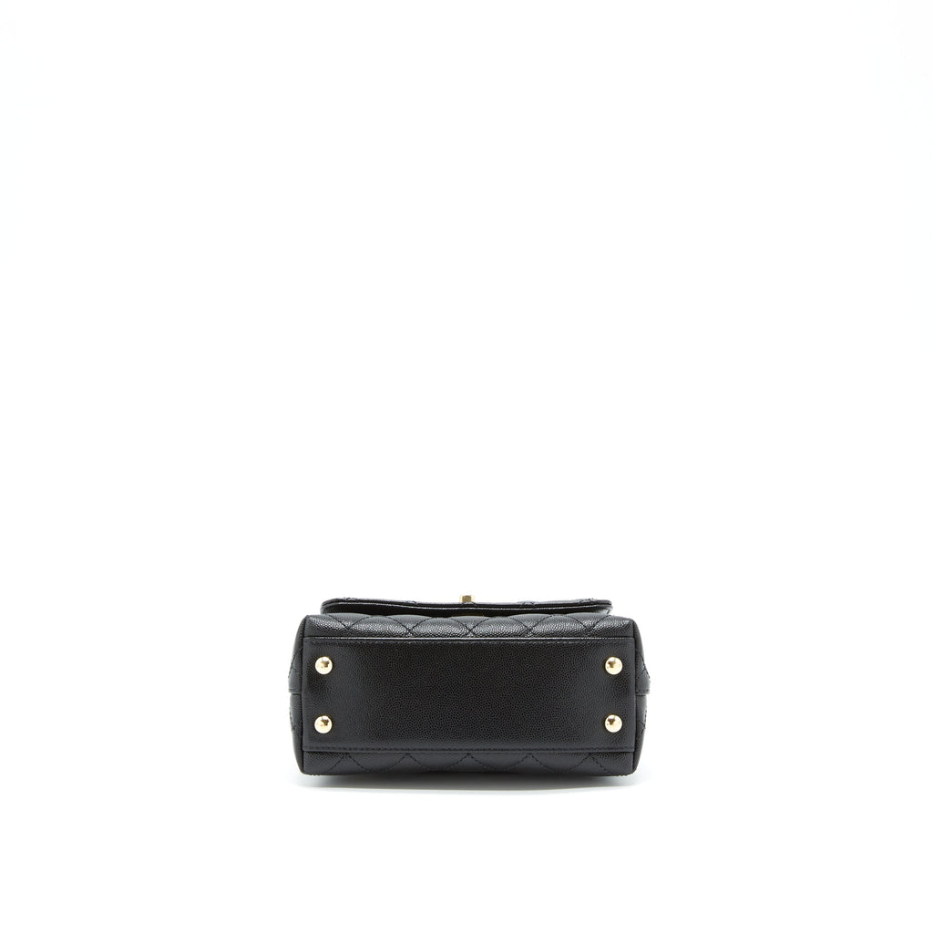 CHANEL MINI COCO HANDLE FLAP BAG CAVIAR BLACK WITH BURGUNDY HANDLE LGHW