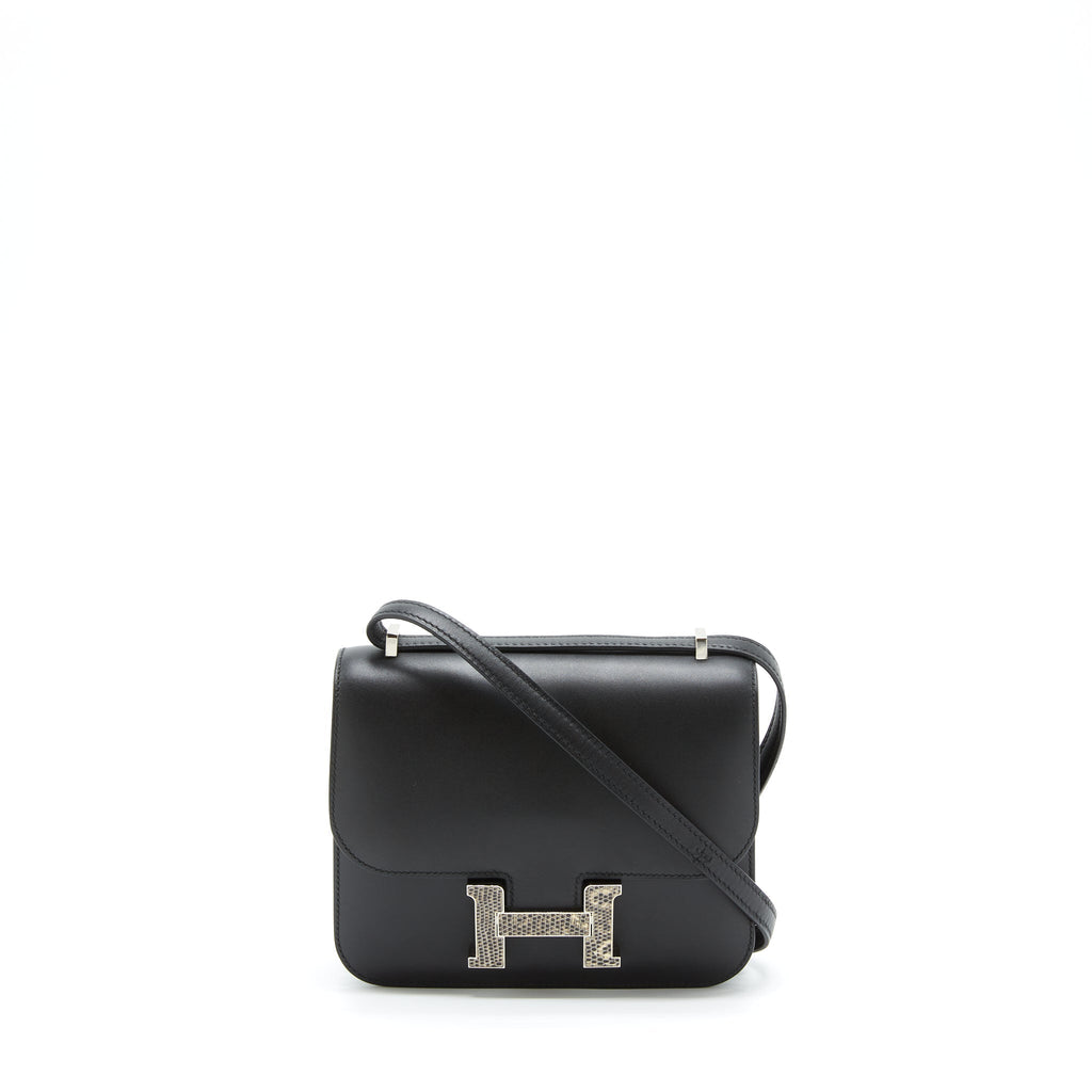 HERMES MINI CONSTANCE MONSIEUR BLACK WITH LIZARD BUCKLE SHW