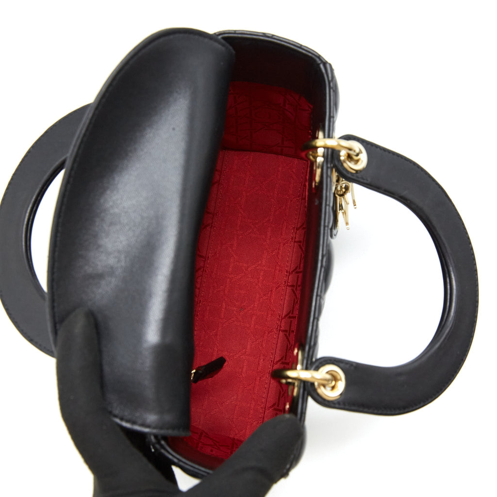 DIOR SMALL LADY DIOR LAMBSKIN BLACK LGHW