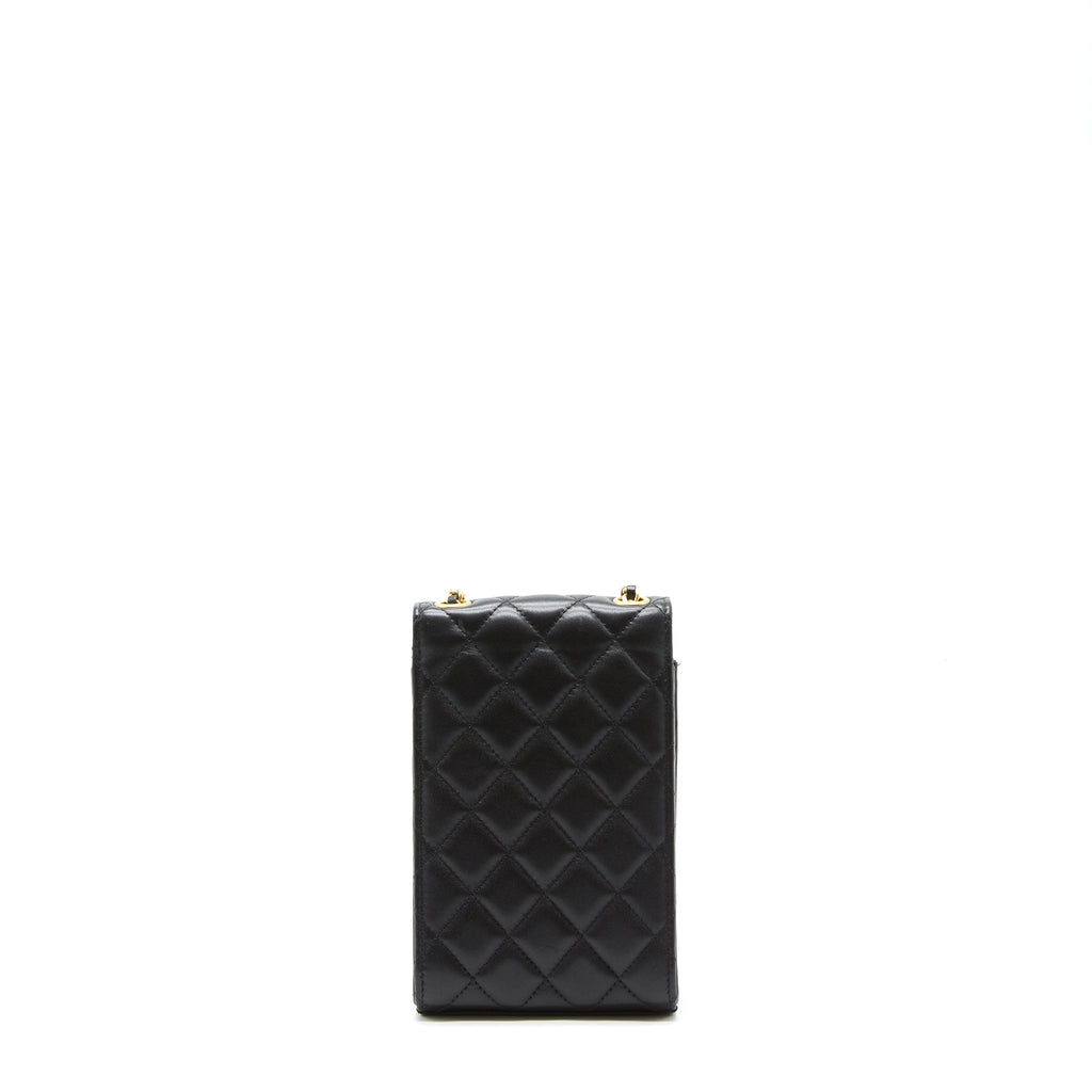 CHANEL PEARL CRUSH PHONE CASE WITH CHAIN LAMBSKIN BLACK GHW