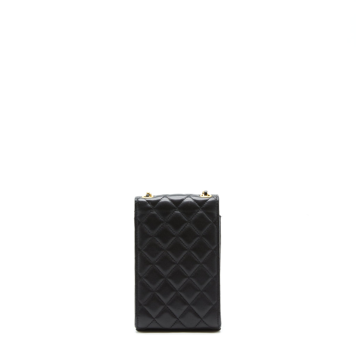 CHANEL PEARL CRUSH PHONE CASE WITH CHAIN LAMBSKIN BLACK GHW