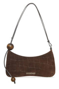 JACQUEMUS LOGO BROWN LETTERING LE BISOU PERLE SHOULDER BAG