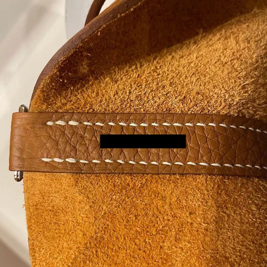 HERMES PICOTIN 22 LOCK BAG GOLD WITH BLUE BRUME HANDLE SHW