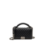 CHANEL TOP HANDLE BOY BAG LIMITED EDITION GRAINED CALFSKIN BLACK RUTHENIUM SILVER HARDWARE