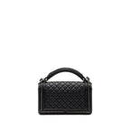 CHANEL TOP HANDLE BOY BAG LIMITED EDITION GRAINED CALFSKIN BLACK RUTHENIUM SILVER HARDWARE