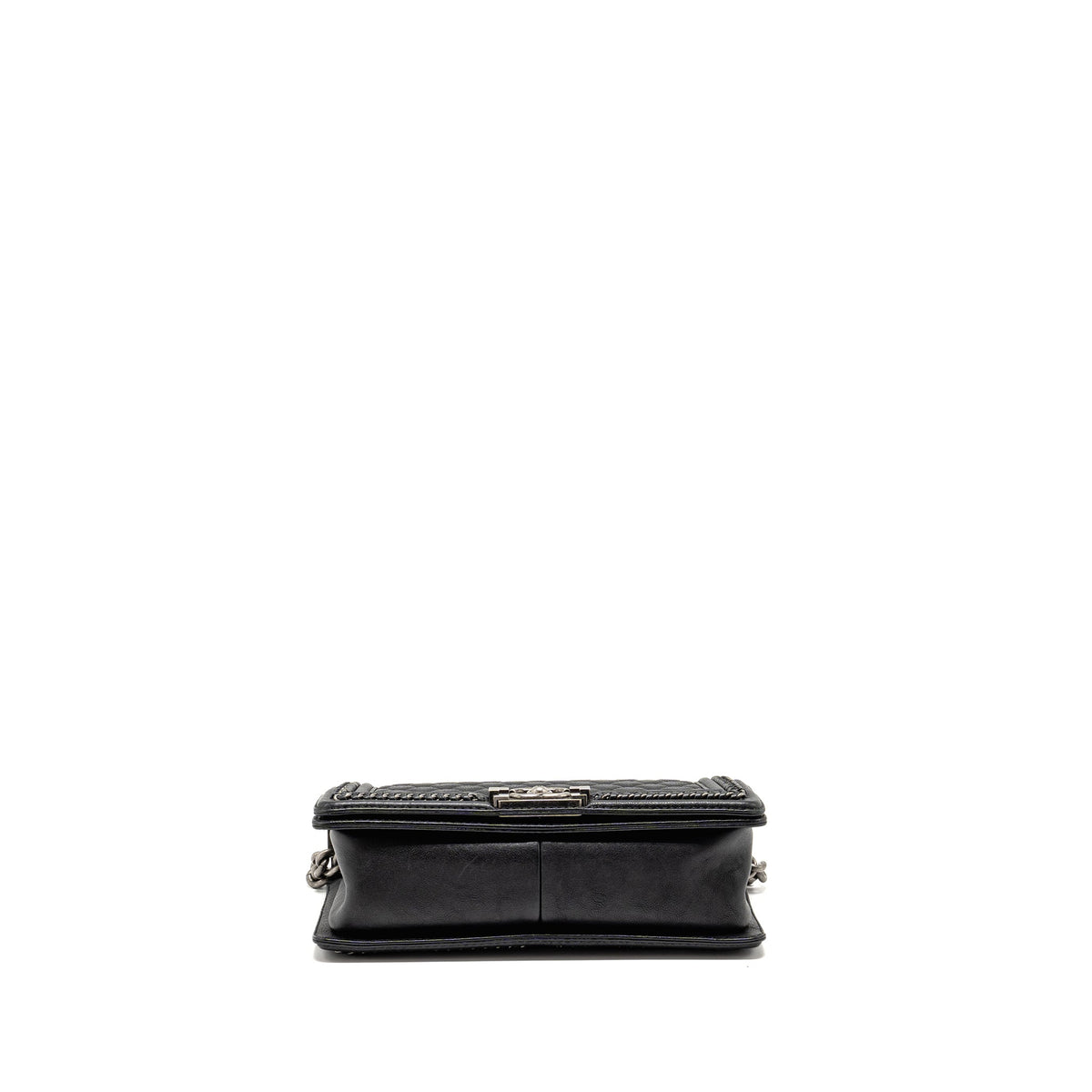 CHANEL TOP HANDLE BOY BAG LIMITED EDITION GRAINED CALFSKIN BLACK RUTHENIUM SILVER HARDWARE