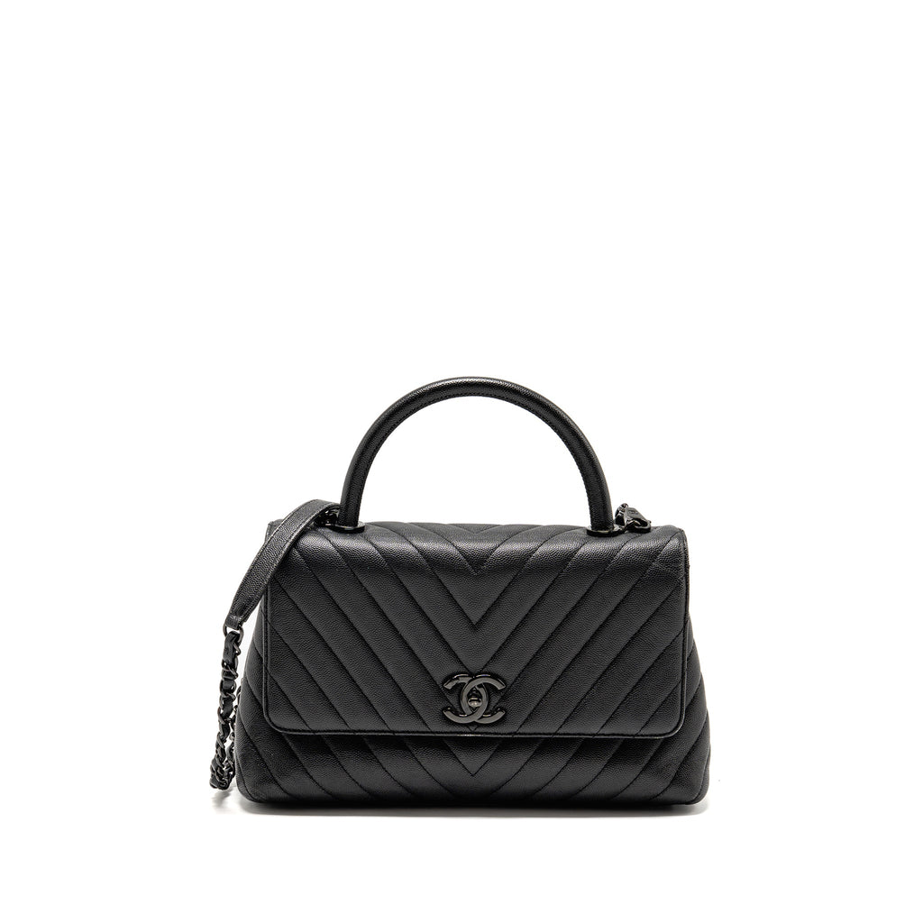 Chanel Large Coco Handle Flap Bag Caviar SO Black