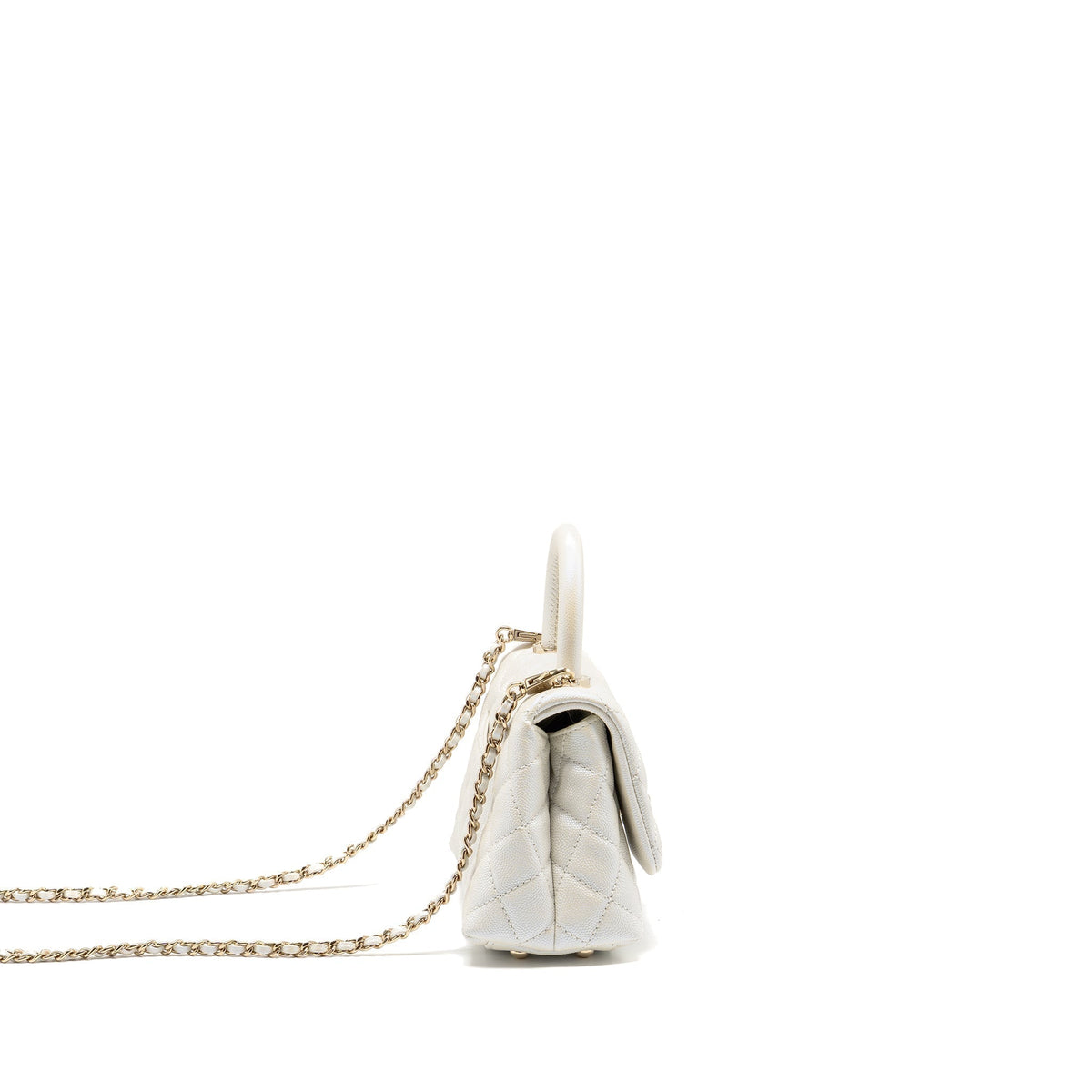 CHANEL MINI COCO HANDLE CAVIAR IRIDESCENT WHITE LGHW