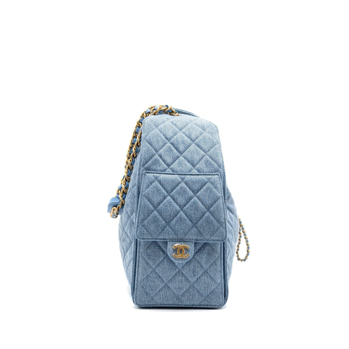 CHANEL 25 MEDIUM HANDBAG WASHED DENIM BLUE GHW (MICROCHIP)