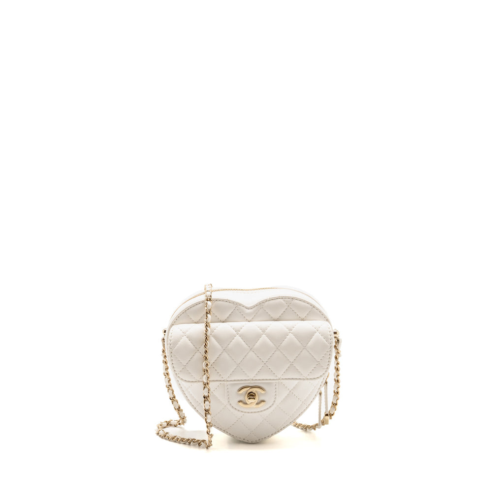 Chanel heart bag lambskin white LGHW (microchip)