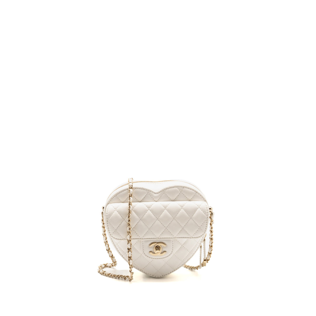 Chanel heart bag lambskin white LGHW (microchip)