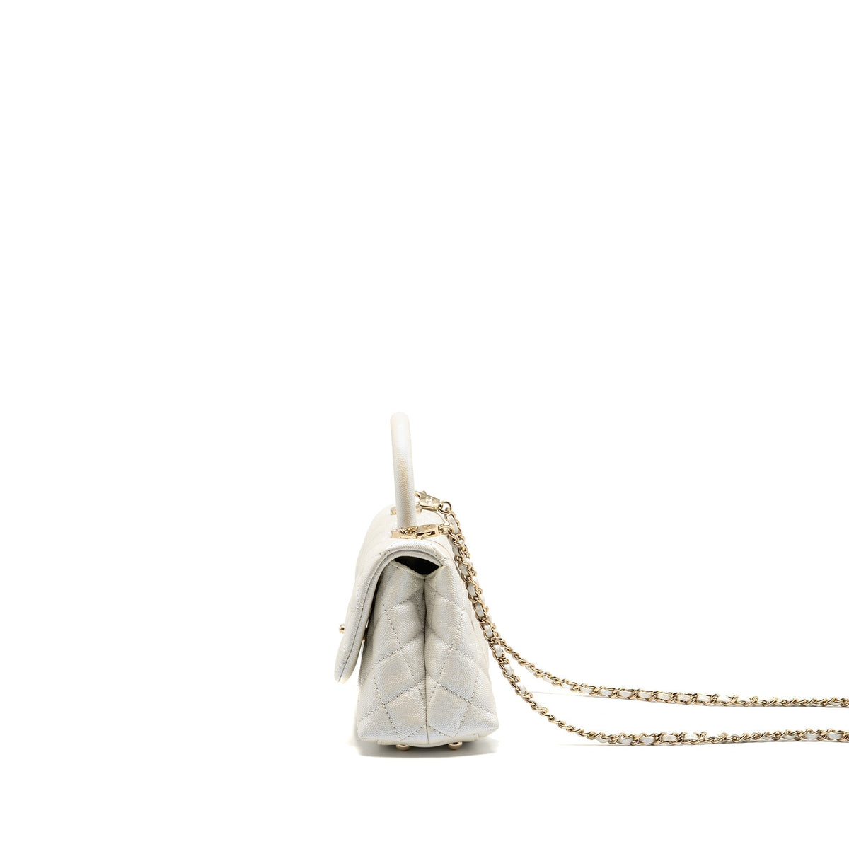 CHANEL MINI COCO HANDLE CAVIAR IRIDESCENT WHITE LGHW