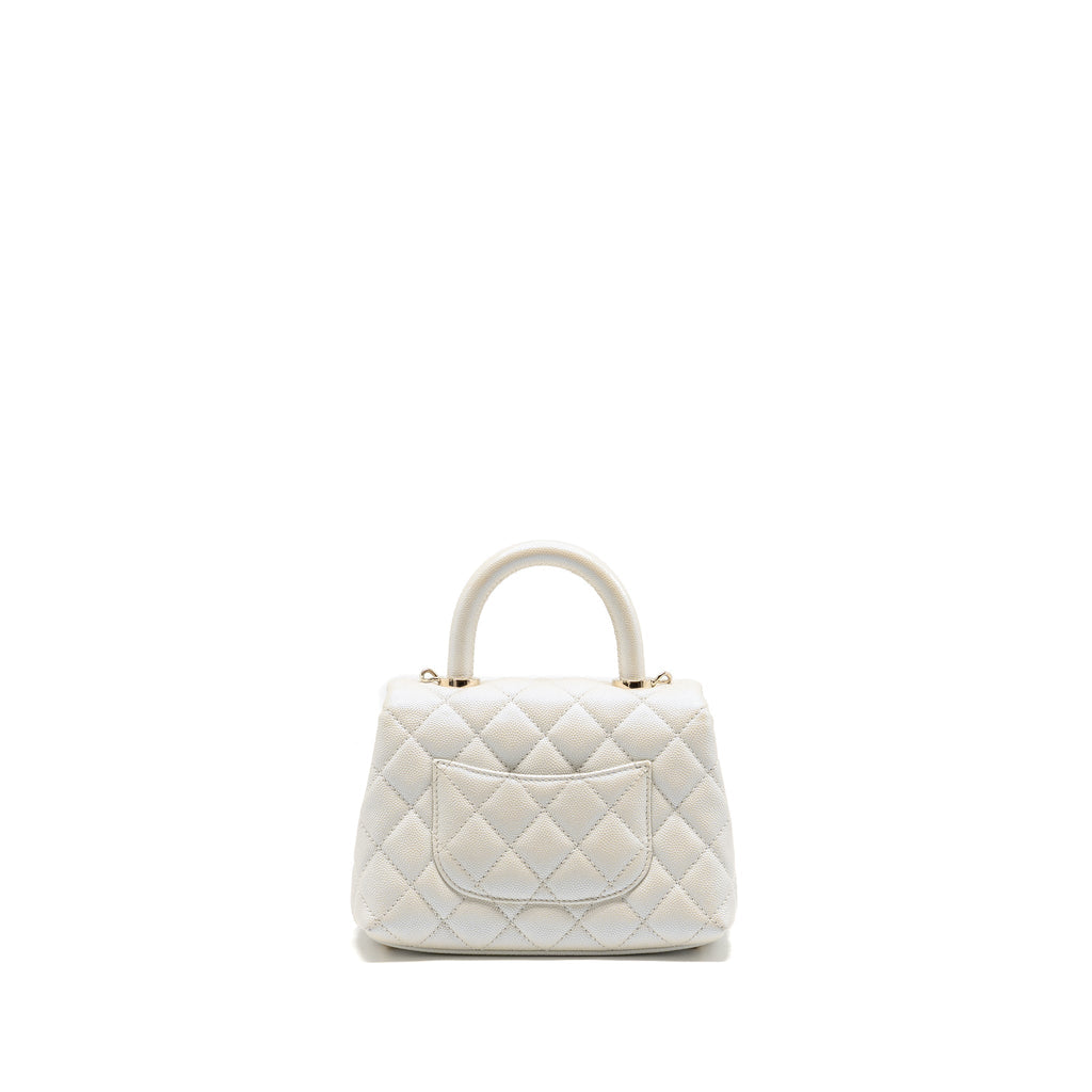 CHANEL MINI COCO HANDLE CAVIAR IRIDESCENT WHITE LGHW