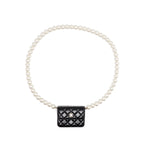CHANEL CARD HOLDER WITH MAXI PEARLS CHAIN LAMBSKIN BLACK LGHW