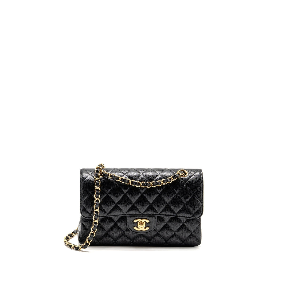 CHANEL SMALL CLASSIC DOUBLE FLAP BAG CAVIAR BLACK GHW (MICROCHIP)