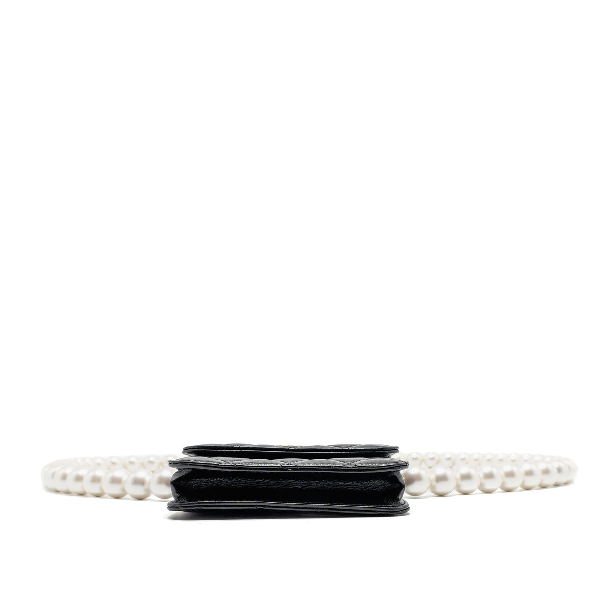 CHANEL CARD HOLDER WITH MAXI PEARLS CHAIN LAMBSKIN BLACK LGHW