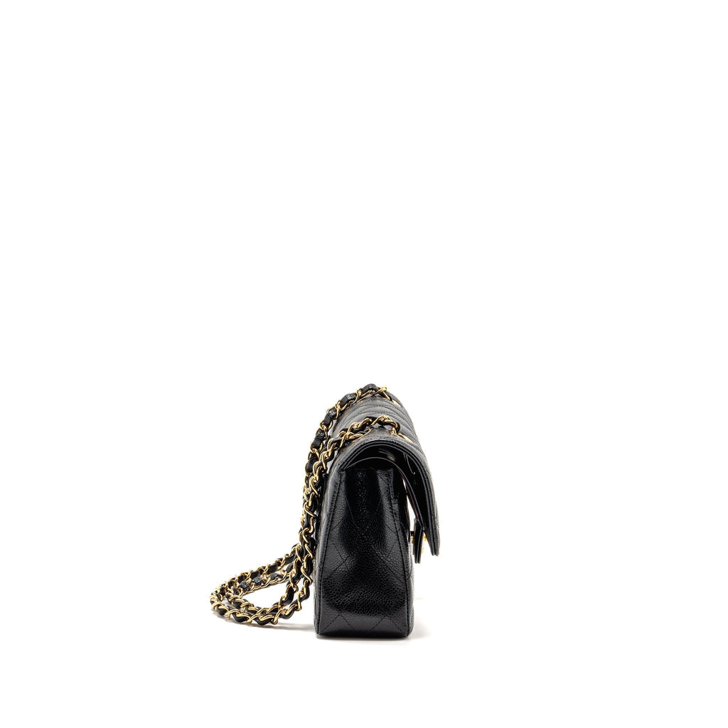 CHANEL SMALL CLASSIC DOUBLE FLAP BAG CAVIAR BLACK GHW (MICROCHIP)