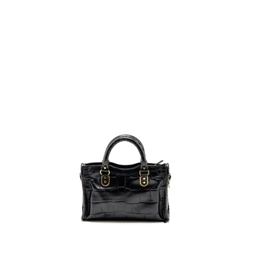 Balenciaga Nano city bag croc-embossed calfskin black GHW