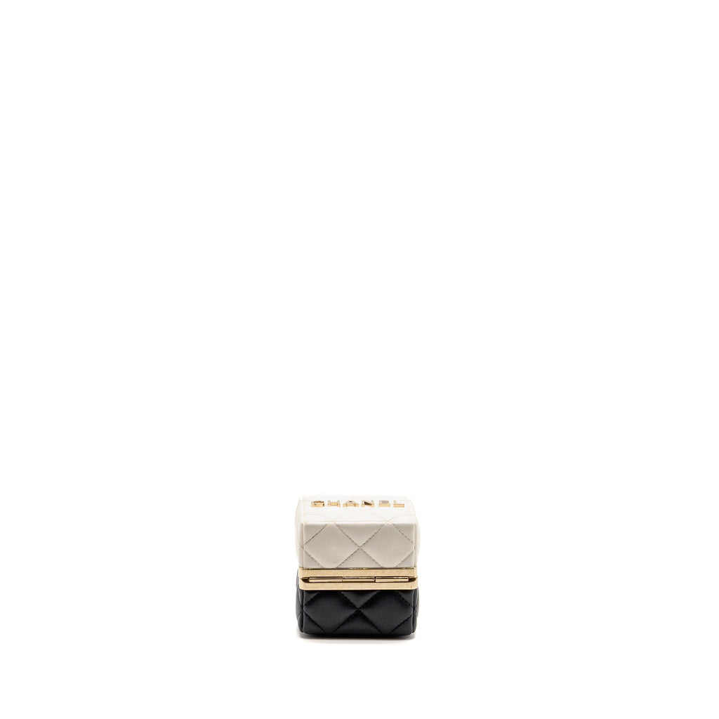 Chanel Micro Box Square Bag Lambskin Black/White LGHW (Microchip)