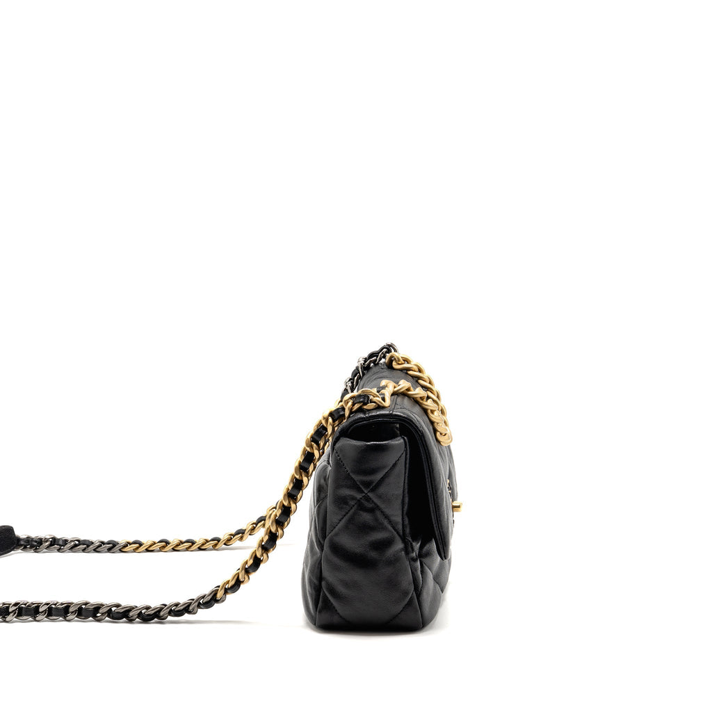 CHANEL SMALL 19 BAG SHINY LAMBSKIN BLACK MULTICOLOUR HARDWARE