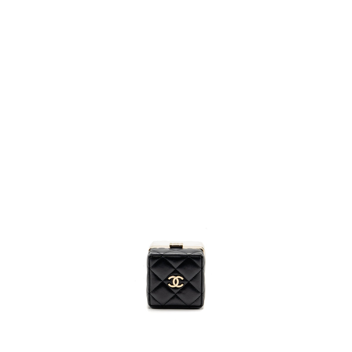 Chanel Micro Box Square Bag Lambskin Black/White LGHW (Microchip)