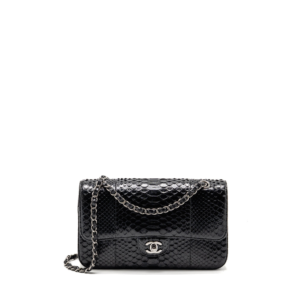 CHANEL MEDIUM CLASSIC DOUBLE FLAP BAG PYTHON BLACK SHW