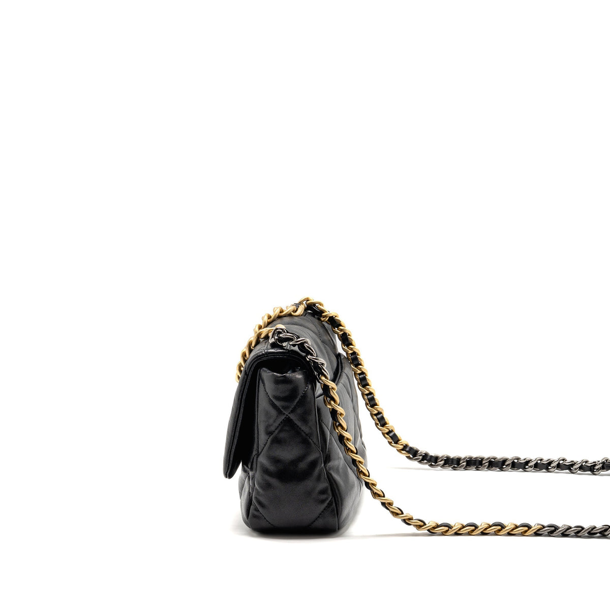 CHANEL SMALL 19 BAG SHINY LAMBSKIN BLACK MULTICOLOUR HARDWARE