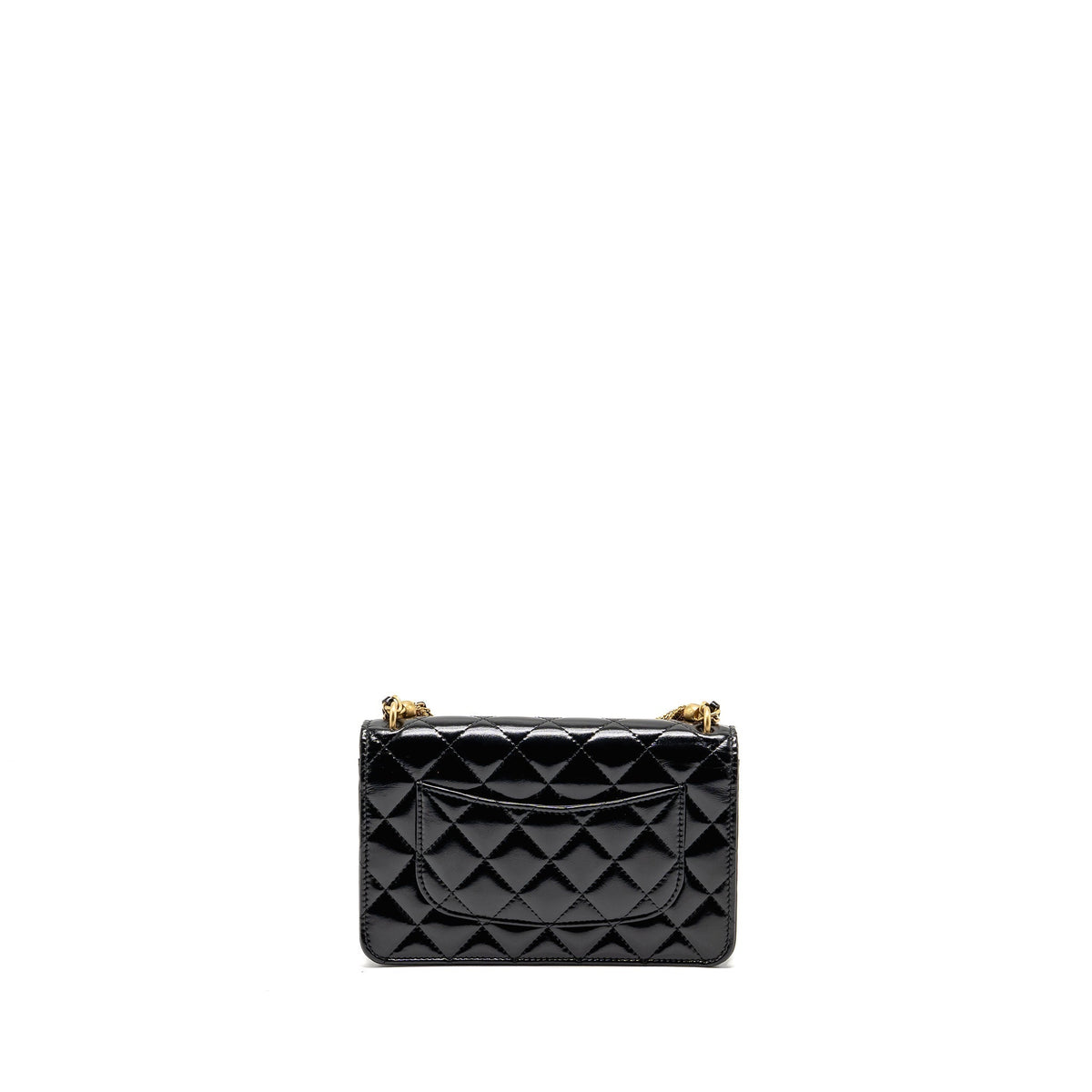 CHANEL 24A DETAILED CHAIN WALLET ON CHAIN SHINY CALFSKIN BLACK GHW (MICROCHIP）