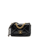 CHANEL SMALL 19 BAG SHINY LAMBSKIN BLACK MULTICOLOUR HARDWARE