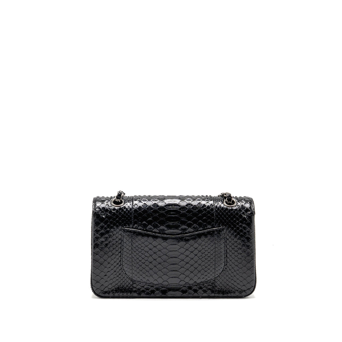 CHANEL MEDIUM CLASSIC DOUBLE FLAP BAG PYTHON BLACK SHW