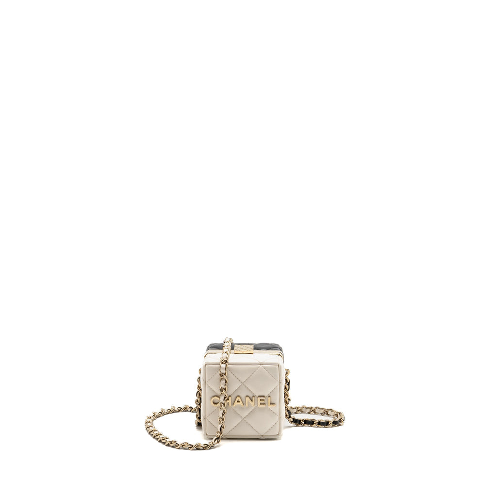 Chanel Micro Box Square Bag Lambskin Black/White LGHW (Microchip)