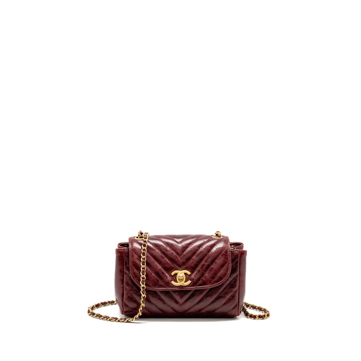 Chanel small Hampton flap bag glazed calfskin burgundy ruthenium GHW