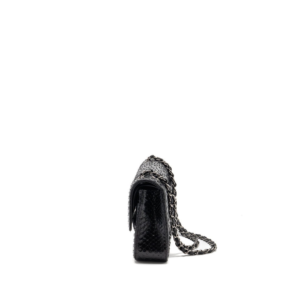 CHANEL MEDIUM CLASSIC DOUBLE FLAP BAG PYTHON BLACK SHW