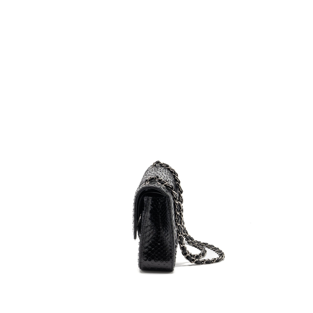 CHANEL MEDIUM CLASSIC DOUBLE FLAP BAG PYTHON BLACK SHW