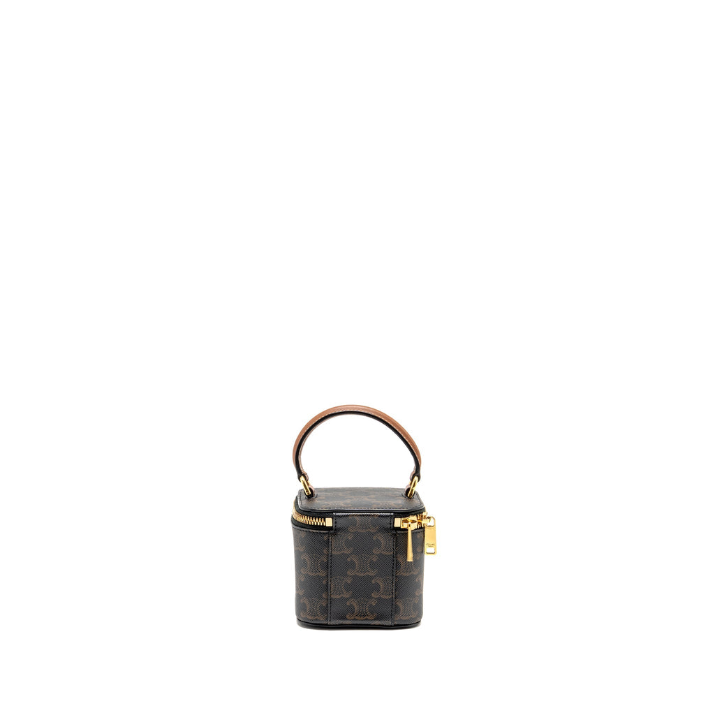 Celine top handle mini vanity case with strap triomphe canvas brown GHW