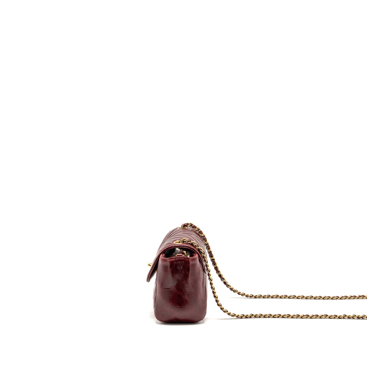 Chanel small Hampton flap bag glazed calfskin burgundy ruthenium GHW