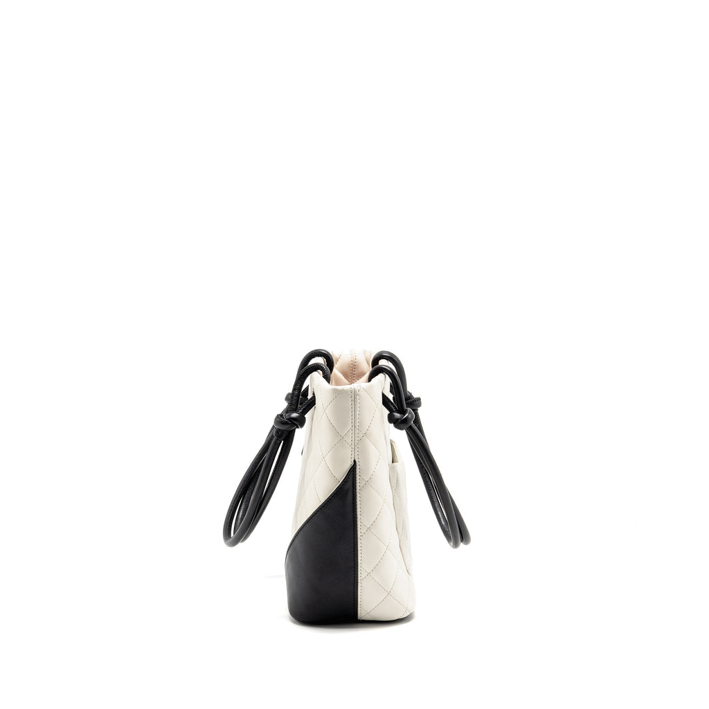 CHANEL SMALL CAMBON LIGNE SHOPPING TOTE BAG CALFSKIN BLACK/WHITE SHW