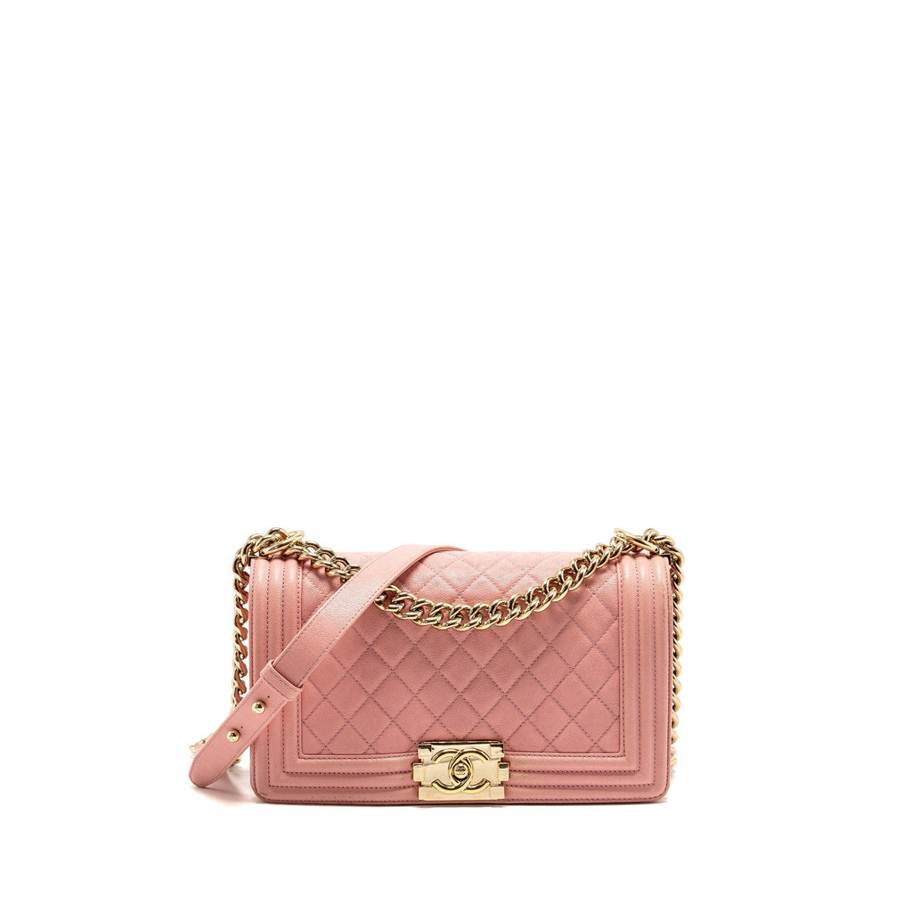 CHANEL MEDIUM BOY BAG GRAINED CALFSKIN PINK LGHW