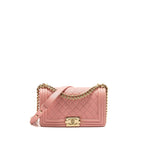CHANEL MEDIUM BOY BAG GRAINED CALFSKIN PINK LGHW