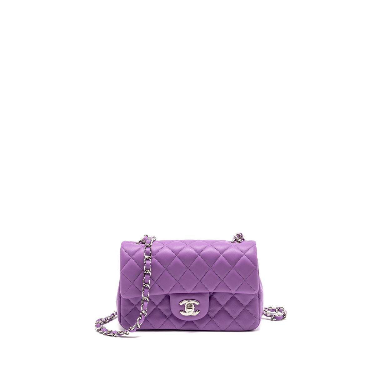 CHANEL MINI RECTANGULAR FLAP BAG LAMBSKIN PURPLE SHW